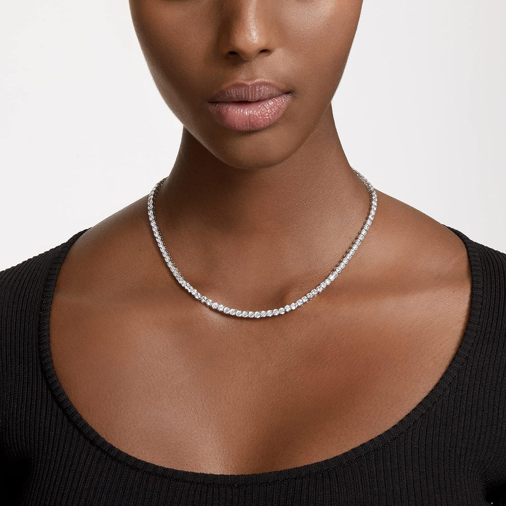 Swarovski Matrix Tennis Necklace with Bright Blue Crystals on a Rhodium Finished Setting