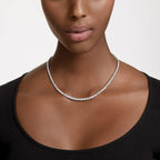 Swarovski Matrix Tennis Necklace with Bright Blue Crystals on a Rhodium Finished Setting