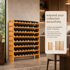 Nutrichef 72 Bottle Wine Rack Stackable Bamboo Freestanding, 8-Tier Modular Shelf, Sturdy Wobble Free, Upgraded 2026 Design, Easy No-Tool Assembly For Kitchen, Cellar Or Bar Storage 33.5" X 10" X 41"