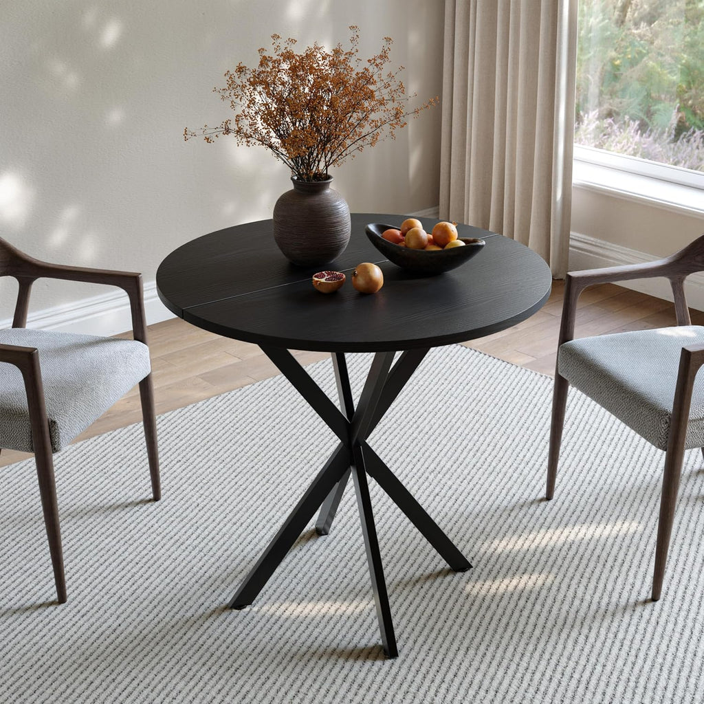 Unovivy 31.5" Black Small Round Dining Table For 2-4, Space Saving Circle Kitchen Dinner Table, Mid Century Modern Dining Room Desk For Kitchen, Apartment