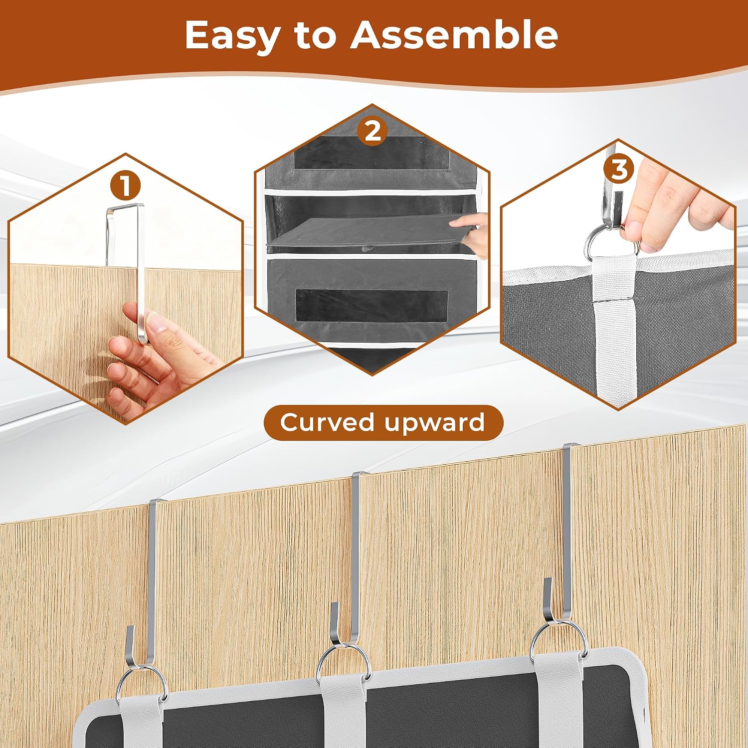 2 Pack 5 Tier Over The Door Organizer - Large Capacity Behind Door Hanging Shelves With 10 Mesh Pockets And Clear Windows, Closet Organizers And Storage For Bathroom, Bedroom, Nursery, Grey