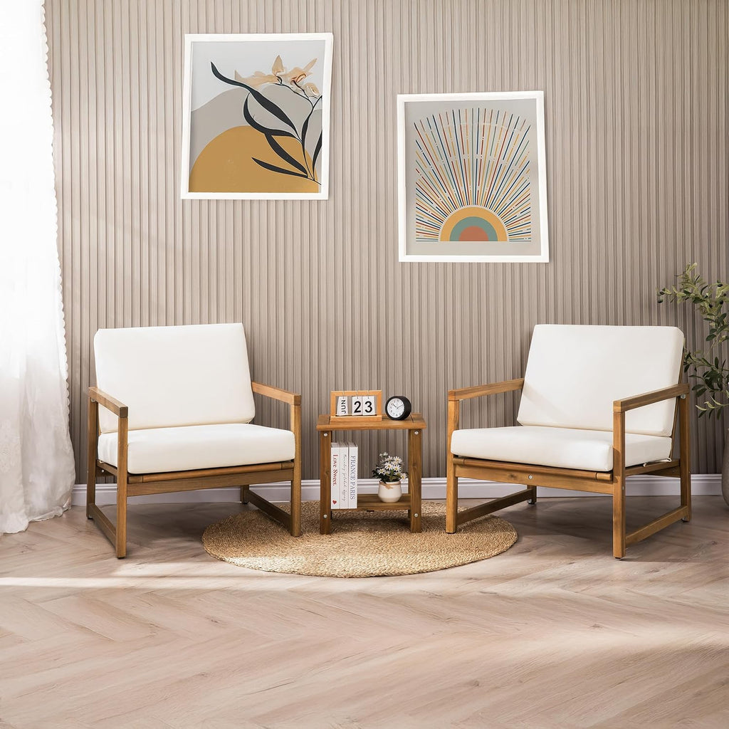 Solid Acacia Wood Side Table With 2-Tier Storage, Weather-Resistant Outdoor Indoor End Table, Natural Rustic Color Night Stand