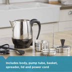 Farberware Electric Coffee Percolator, FCP240, Stainless Steel Basket, Automatic Keep Warm, No-Drip Spout, 4 Cup, Black/Silver