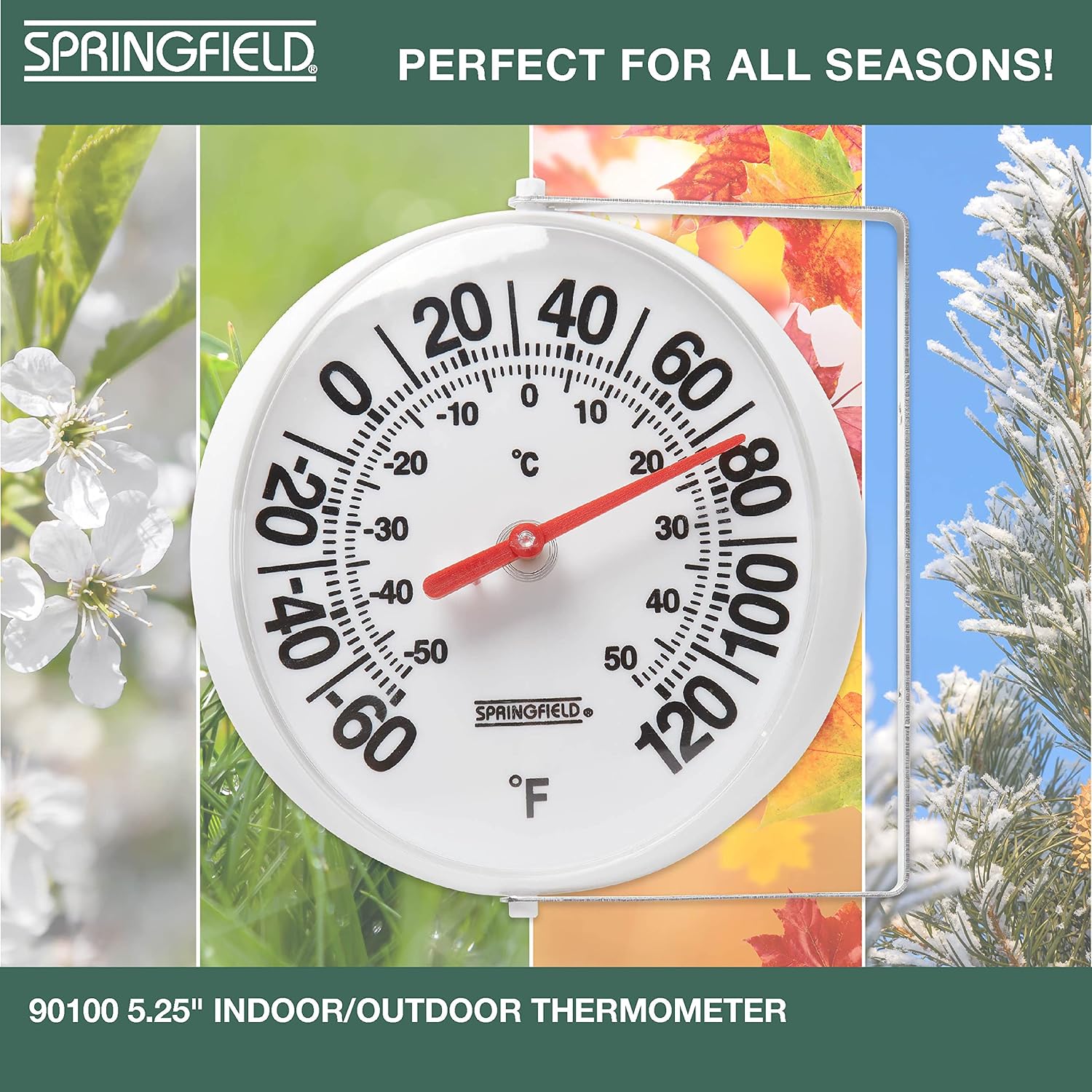 Springfield Big And Bold Thermometer With Mounting Bracket, Indoor Outdoor Thermometer, Easy To Read Numbers For Patio, Pool, And Indoor Areas, 5.25-Inch, White