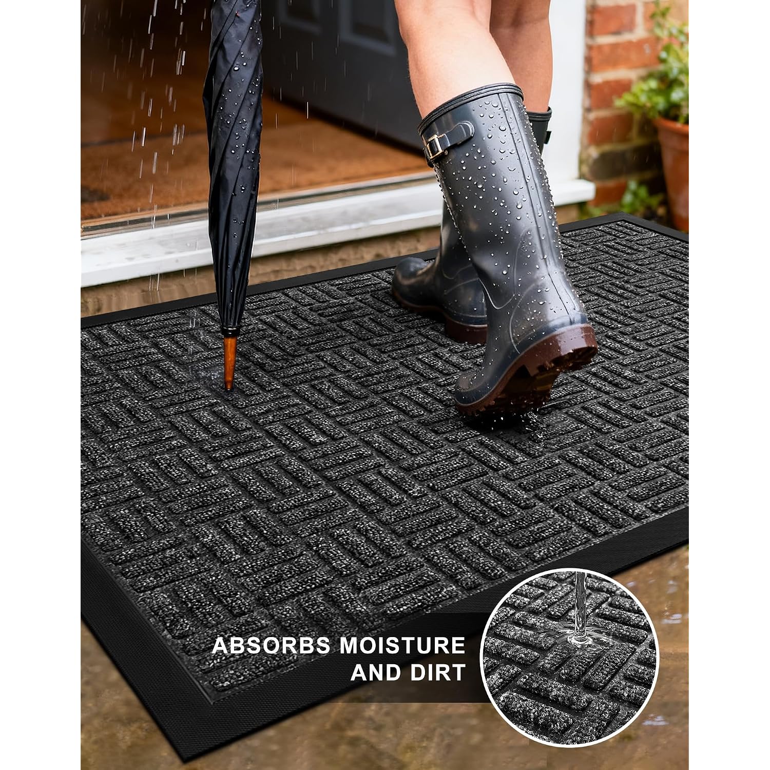 Front Door Mat Outdoor Entrance, 29.5" X 17" Heavy Duty Welcome Mat For Outdoor And Indoor, Waterproof Dirt Trapper Doormat, Super Absorbent Indoor Entryway Mat For Patio & Porch - Gray