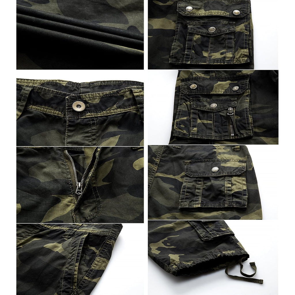 Mens Camo Cargo Shorts Cotton Multi-Pocket Outdoor Camouflage Cargo Shorts