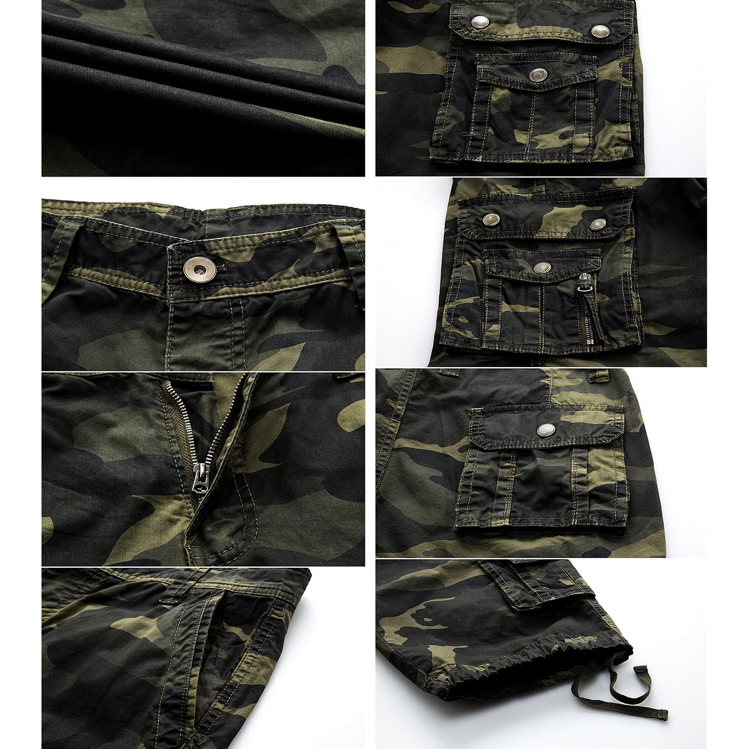 Mens Camo Cargo Shorts Cotton Multi-Pocket Outdoor Camouflage Cargo Shorts