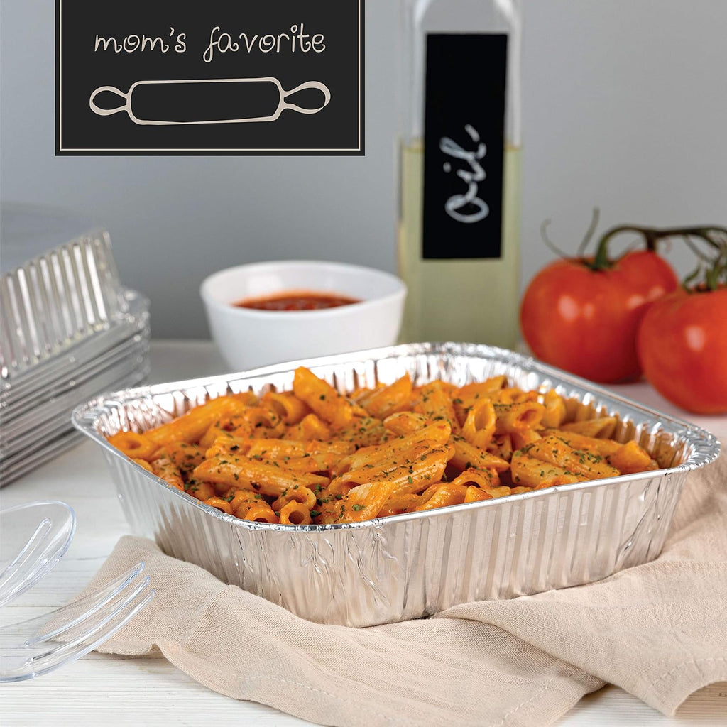 PLASTICPRO Disposable 8'' X 8'' X 2'' Inch Square Aluminum Tin Foil Baking Pans Bakeware - Cookware Perfect for Baking Cakes, Breads, Brownies, Bread, Meatloaf, Lasagna, Pack of 10