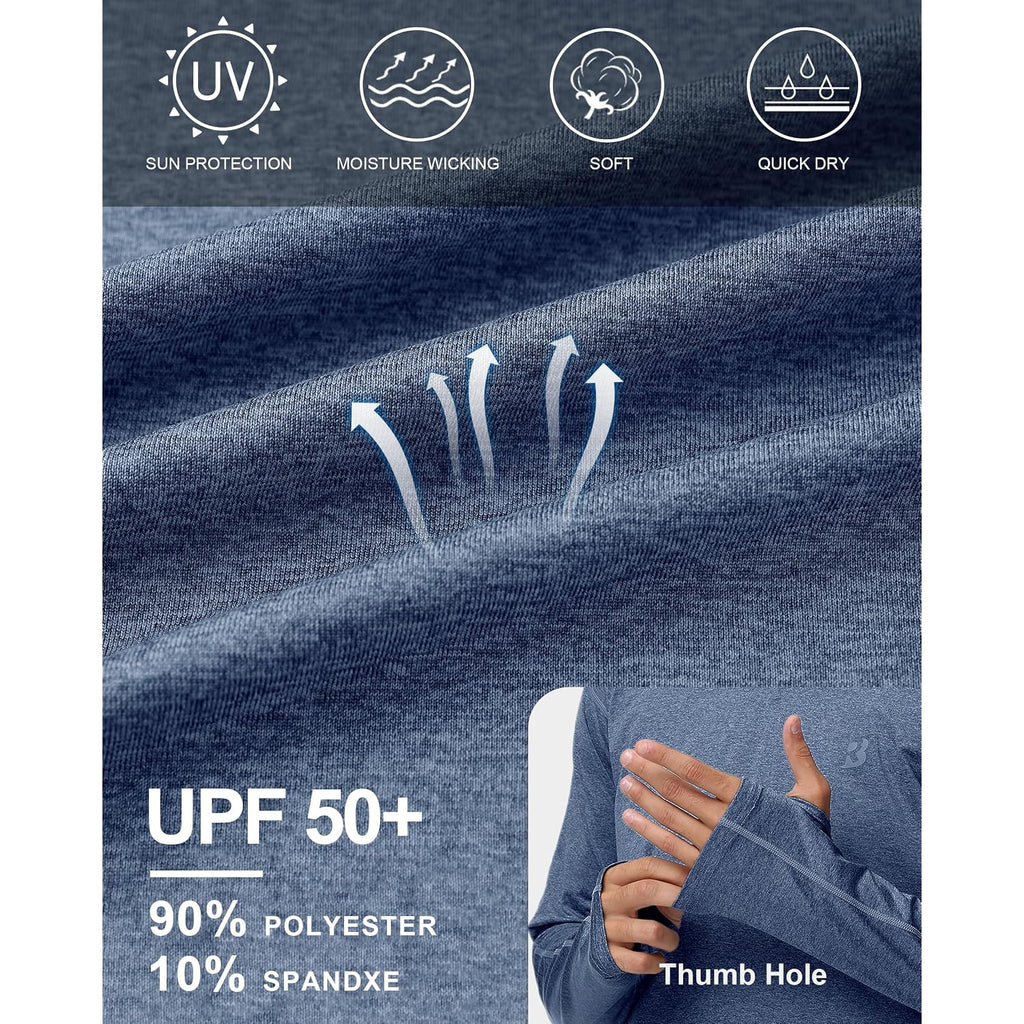 Roadbox Mens Upf 50+ Fishing Shirts, Long Sleeve Uv Sun Hoodie, Hiking Running Swim Athletic Workout Shirt