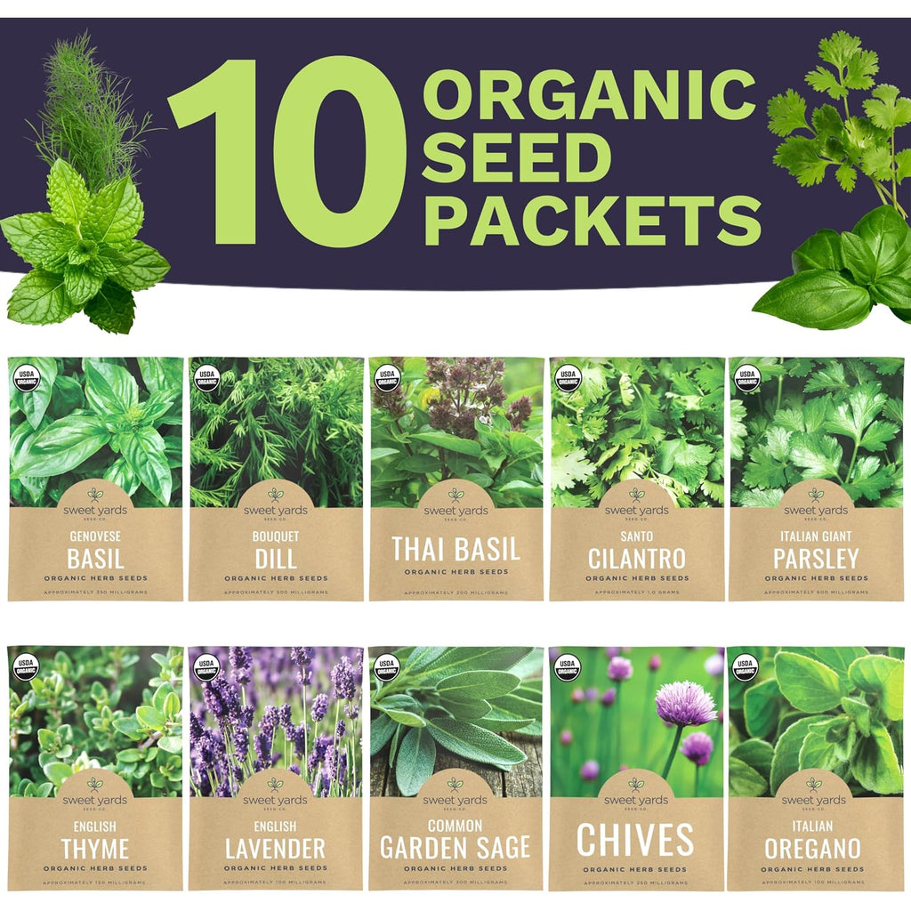Organic Herb Seeds Variety Pack - 10 Individual Packs - 2026 Season - Basil, Cilantro, Dill, Thyme, Parsley And More! For Indoor & Outdoor Planting (Non-Gmo, Certified Organic)