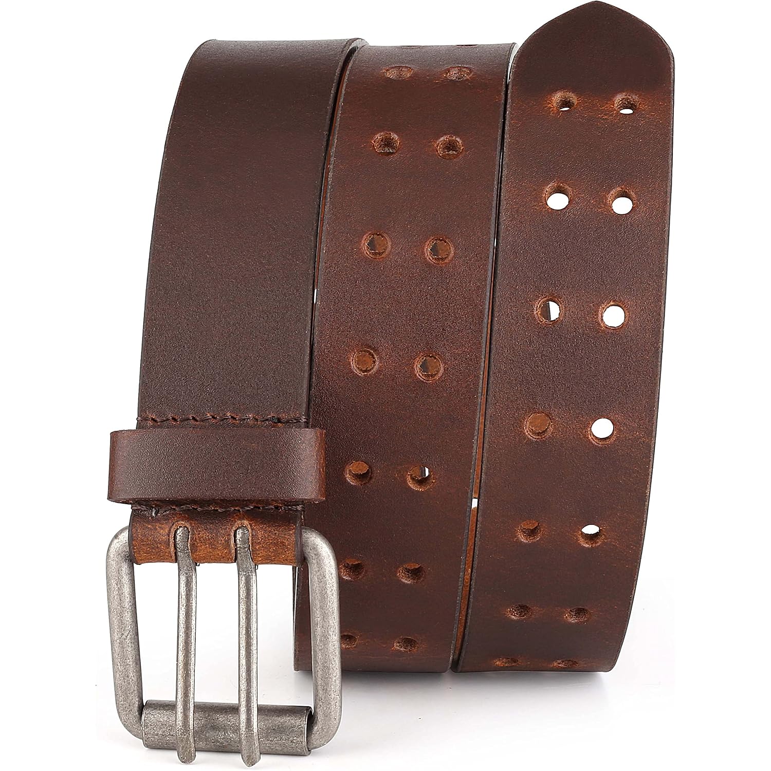 F&L Classic Leather Work Belt, Heavy Duty Double Prong Full Grain Leather Belts For Men 1 1/2", Mens Casual Belts For Jeans