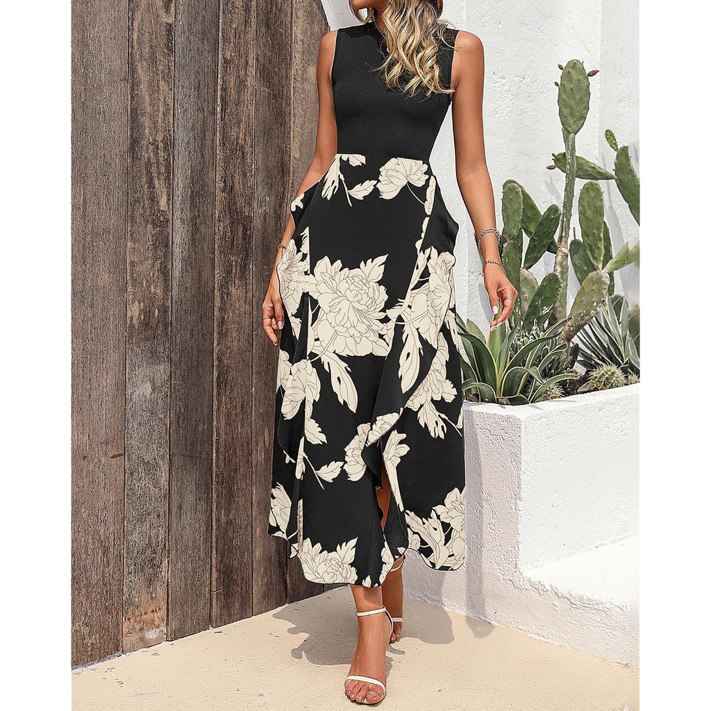 Btfbm Summer Dresses For Women 2026 Casual Spring Floral Sleeveless Ruffle Boho Cocktail Wedding Guest Party Midi Dress