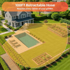 Retractable Rubber Hybrid Garden Hose Reel, 1/2"X100Ft Wall Mount | Anti-Freeze, Kink-Free Premium Rubber Hybrid Hose, 24-Month Warranty, 9-Pattern Sprayer, Any-Length Lock, Slow Auto-Return.
