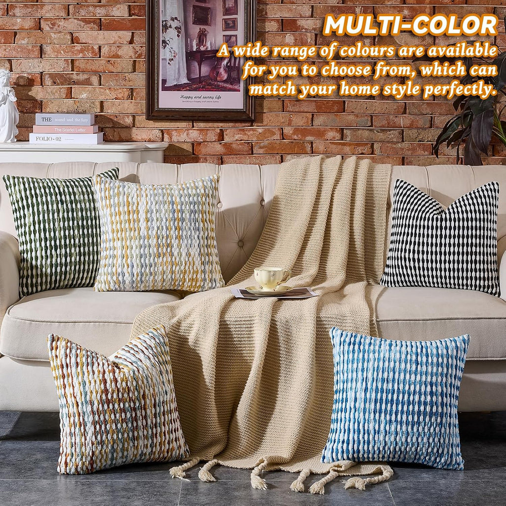 Set Of 2 Boho Chenille Pillow Cover Decorative Tufted Pillowcase For Couch Bed Sofa Bedroom Living Room Modern 18 X 18-Inch Brown