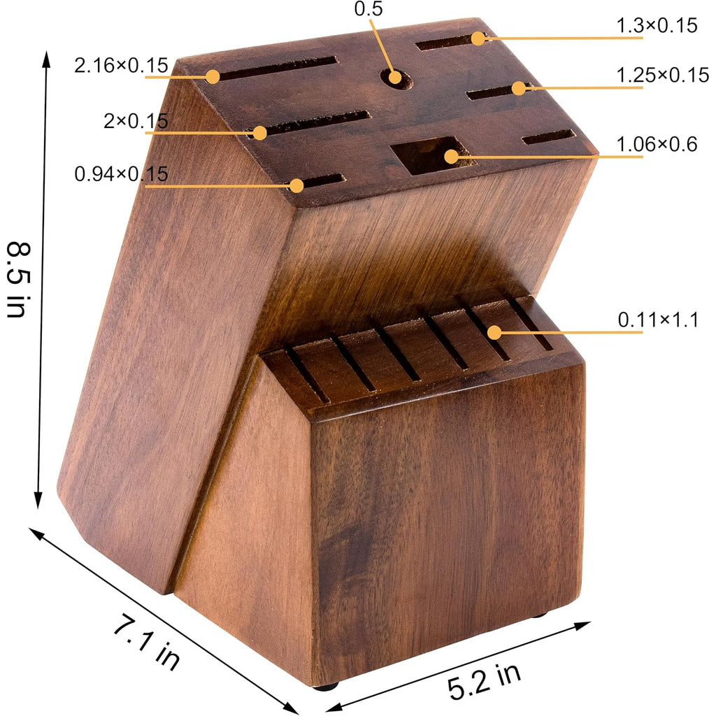 Universal Knife Block Without Knives - 14 Slot Wooden Knife Holder For Countertop, Large Bamboo Knife Storage Organizer, Butcher Block Knife Stand For Kitchen (Brown)