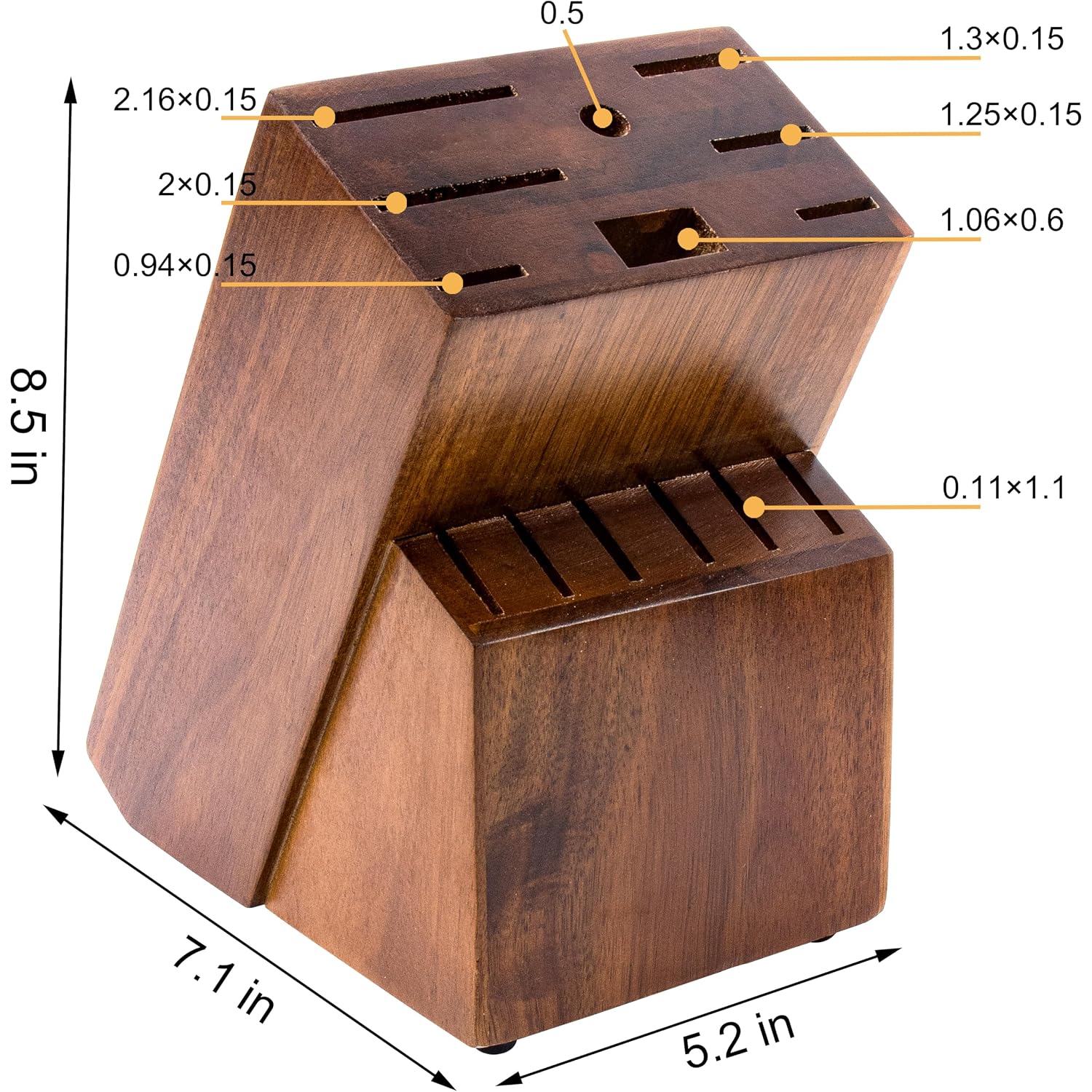 Universal Knife Block Without Knives - 14 Slot Wooden Knife Holder For Countertop, Large Bamboo Knife Storage Organizer, Butcher Block Knife Stand For Kitchen (Brown)