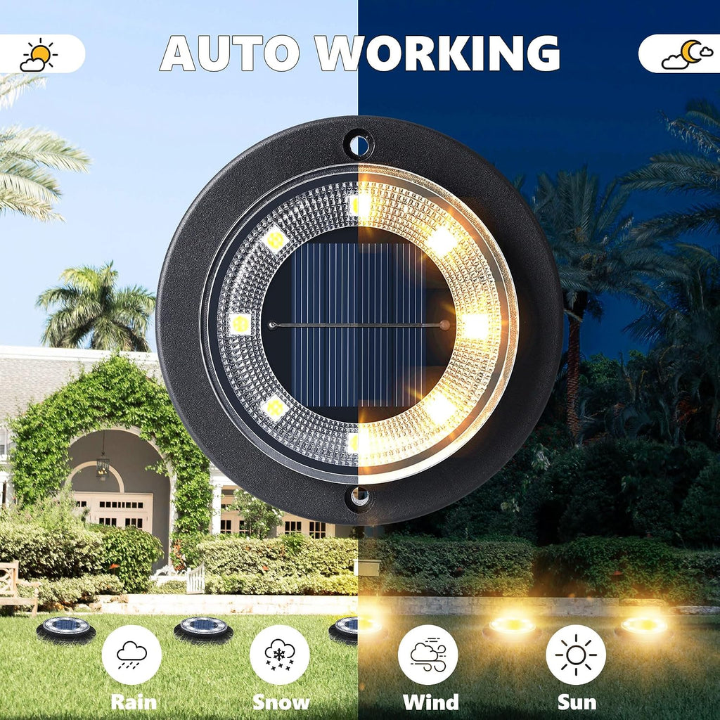 Solar Lights Outdoor Waterproof - 2-In-1 Solar Powered Ground Lights Outdoor Solar Disk Light Landscape Light For Deck Step Patio Yard Pathway Walkway Driveway Garden (Warm White, 12 Pack)