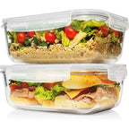 8 Cups/ 63 Oz 4 Piece (2 containers + 2 Lids) Large Glass Food Storage/ Baking Containers with Locking Lids . Ideal for Storing food, vegetables or fruits. BPA Free & Leak Proof -Microwave, Oven Safe