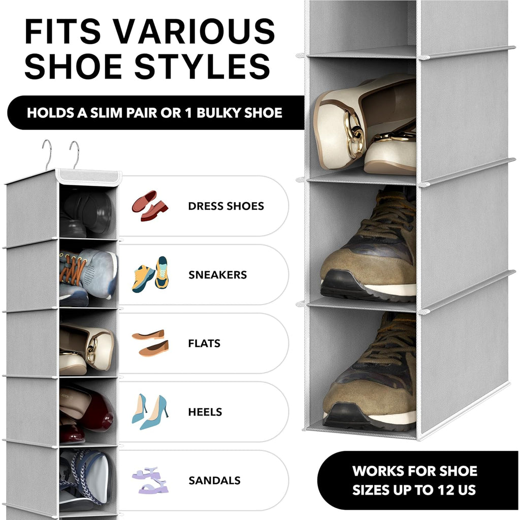 Simple Houseware 10 Shelves Hanging Shoes Organizer Holder For Closet, Grey