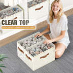 2 Pack Shoe Organizer For Closet, Foldable Shoe Storage With Adjustable | Farbic Shoe Storage Organizer Box Bin With Clear Cover, Fits Up To 16 Pairs, Shoe Storage Box For Closet, Entryway, Beige
