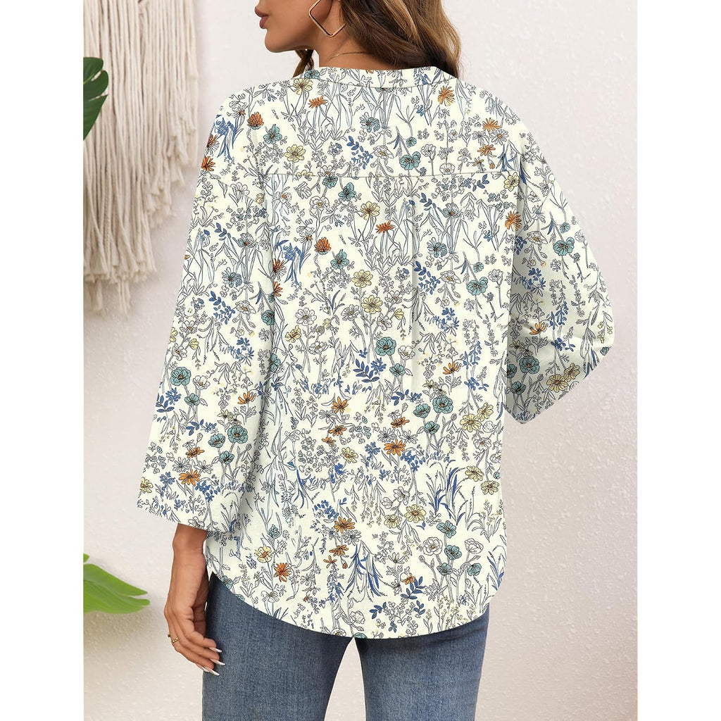 LOMON Women's Button Down Shirts 3/4 Length Sleeve Tops Casual Work Shirt with Pocket S-XXL