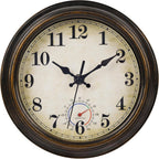 Outdoor Clocks Waterproof With Thermometer Combo Vintage Rustic Wall Clock For Patio Pool Bathroom Kitchen(8 Inch,Bronze)