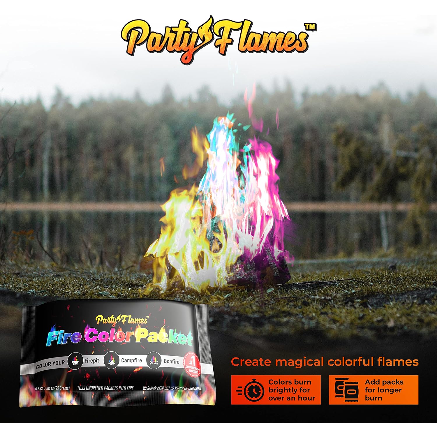Magic Campfire Fire Color Changing Packets For Fire Pit (10 Pack) Outdoor Fireplaces & Bonfires, Rainbow Colored Flames - Perfect Camping Essential & Accessories - Must Have For Kids & Adults