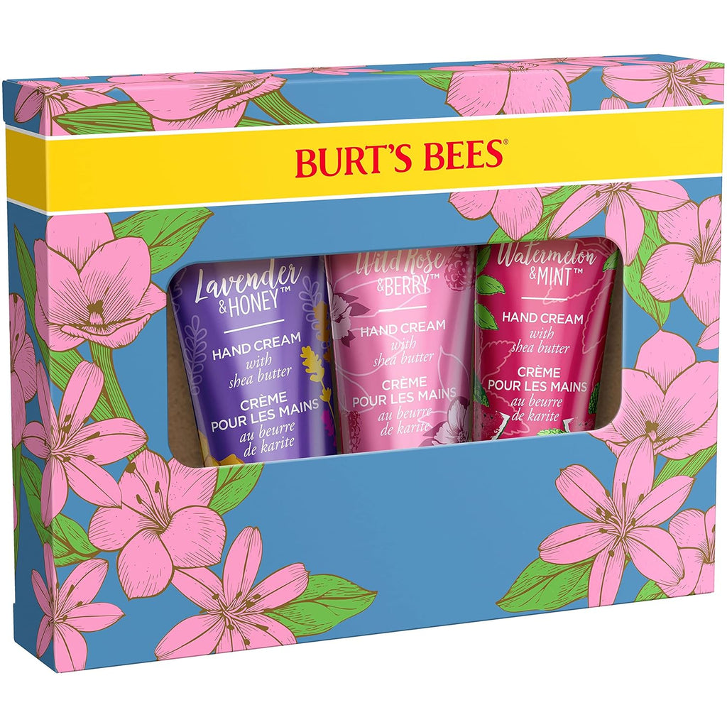 Burt's Bees Spring Gift, 3 Moisturizing Self Care Gifts, Shea Butter Hand Cream Trio Spring Set - Lavender & Honey, Wild Rose & Berry and Watermelon & Mint (Packaging May Vary)