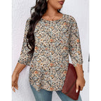 Lomon Womens Plus Size Tops 3/4 Length Sleeve Womens Tops Pleated Crewneck Fall Shirts Summer Blouses 2026 (1X-5X)