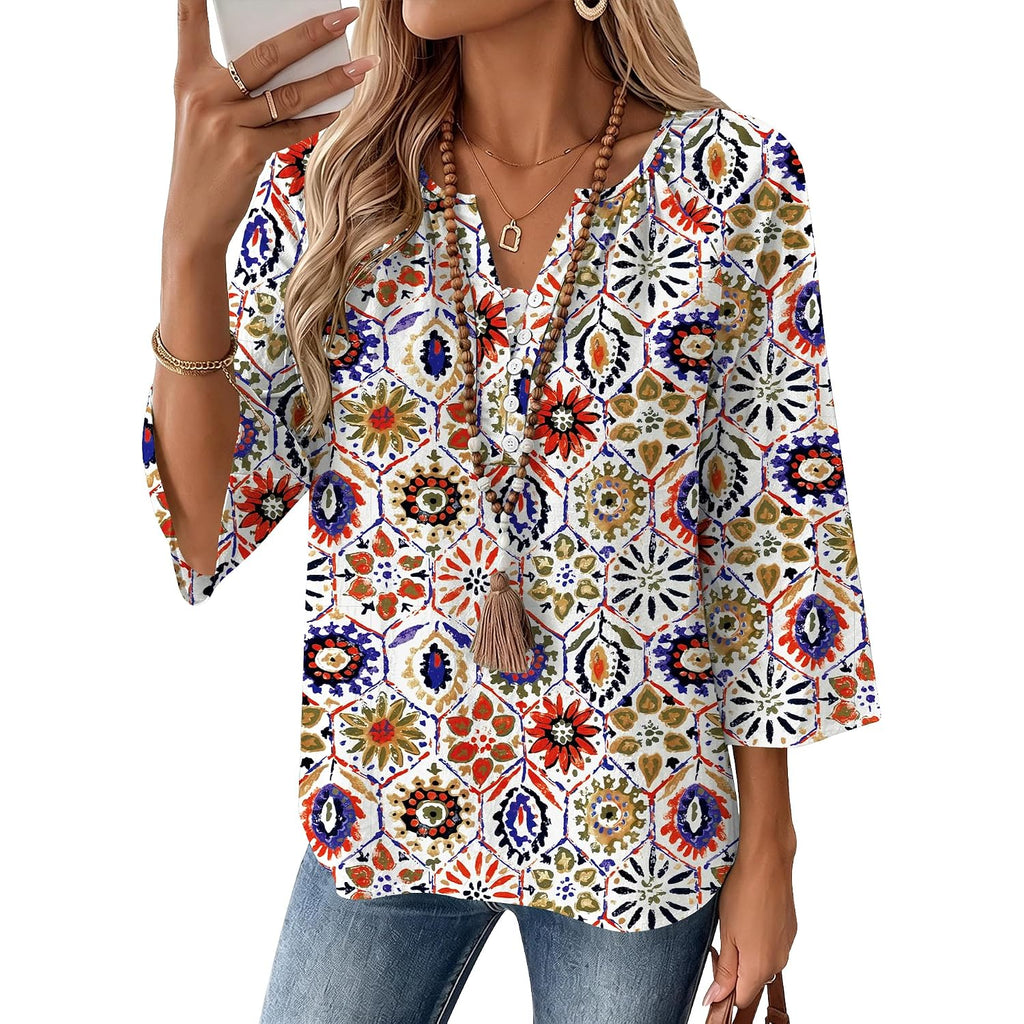 Akewei Womens 3/4 Sleeve Tops V Neck Linen Blouse Button Down Shirts For Women Dressy Casual 2026