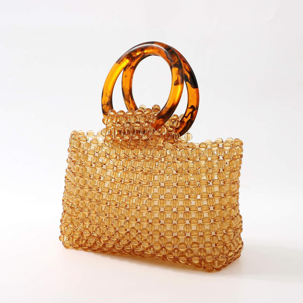 Yifei Women Colored Transparent Beaded Acrylic Handbag Evening Handmade Bags For Wedding Party (Brown)
