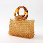 Yifei Women Colored Transparent Beaded Acrylic Handbag Evening Handmade Bags For Wedding Party (Brown)