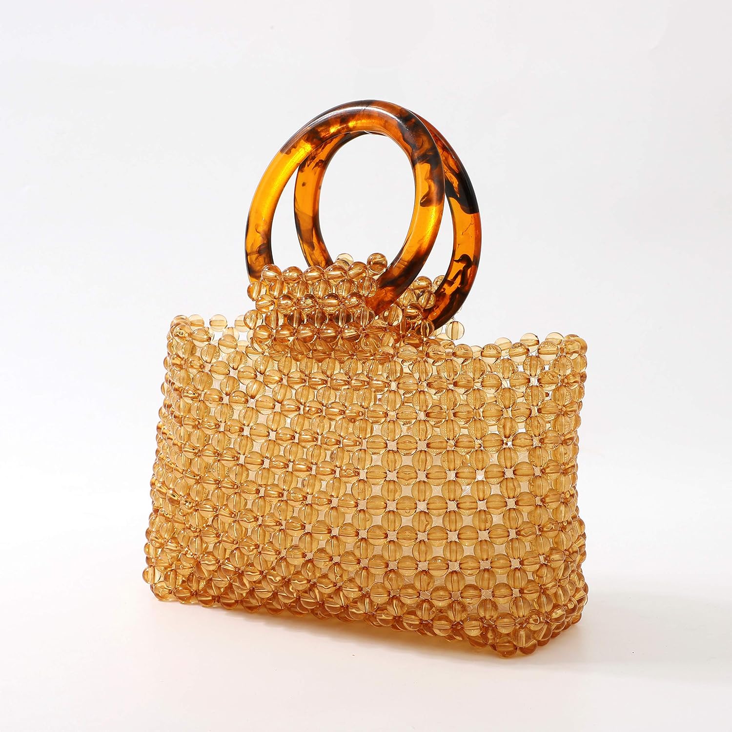 Yifei Women Colored Transparent Beaded Acrylic Handbag Evening Handmade Bags For Wedding Party (Brown)