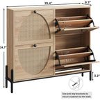 Ironck Rattan Shoe Cabinet Storage With 4 Flip Drawers, Freestanding Shoe Storage Organizer Cabinet For Entryway, Narrow Shoe Rack Cabinet, Oak