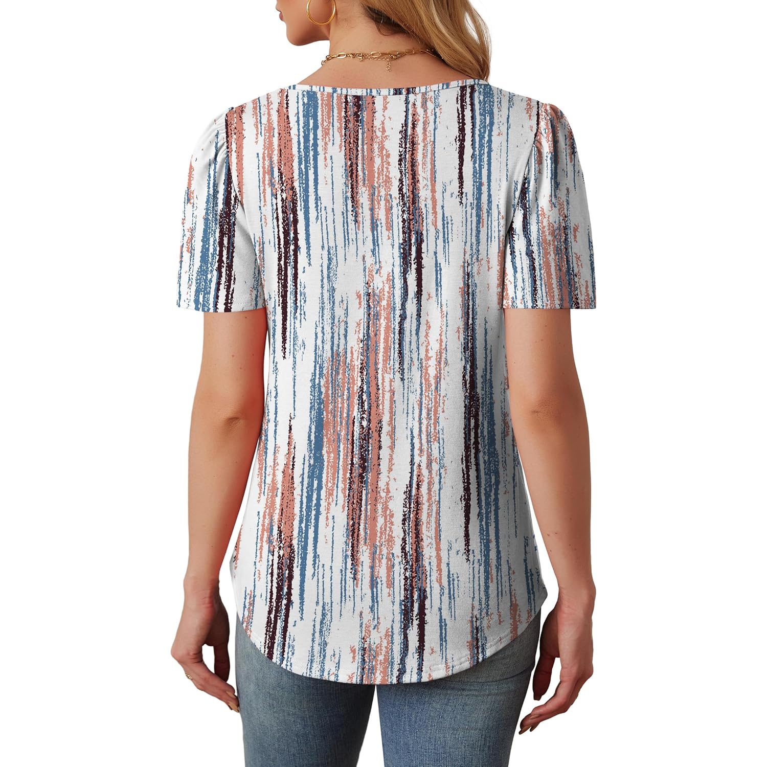 Womens T Shirts Short Sleeve Tops Dressy Casual Blouses Spring Summer Outfits Flowy Pleated Front Scooped Neck