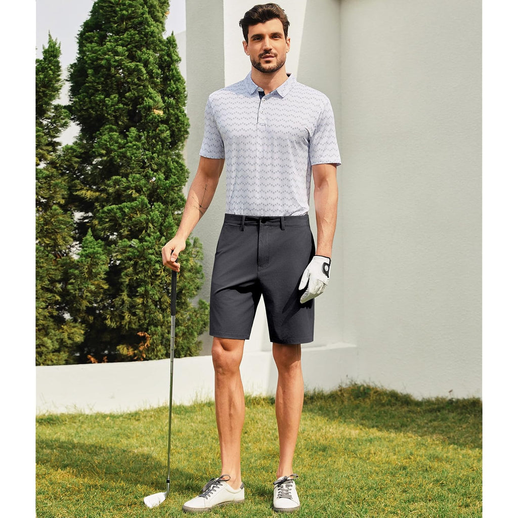 Mens Hybrid Golf Shorts Lightweight Stretch Dress Casual Shorts Quick Dry 9 Inch Inseam With Zip Pockets