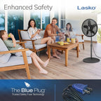 Lasko Pedestal Fan, Oscillating Fan For Bedroom With Adjustable Height And 3 Cooling Speeds, Portable, 18", Black, 1827
