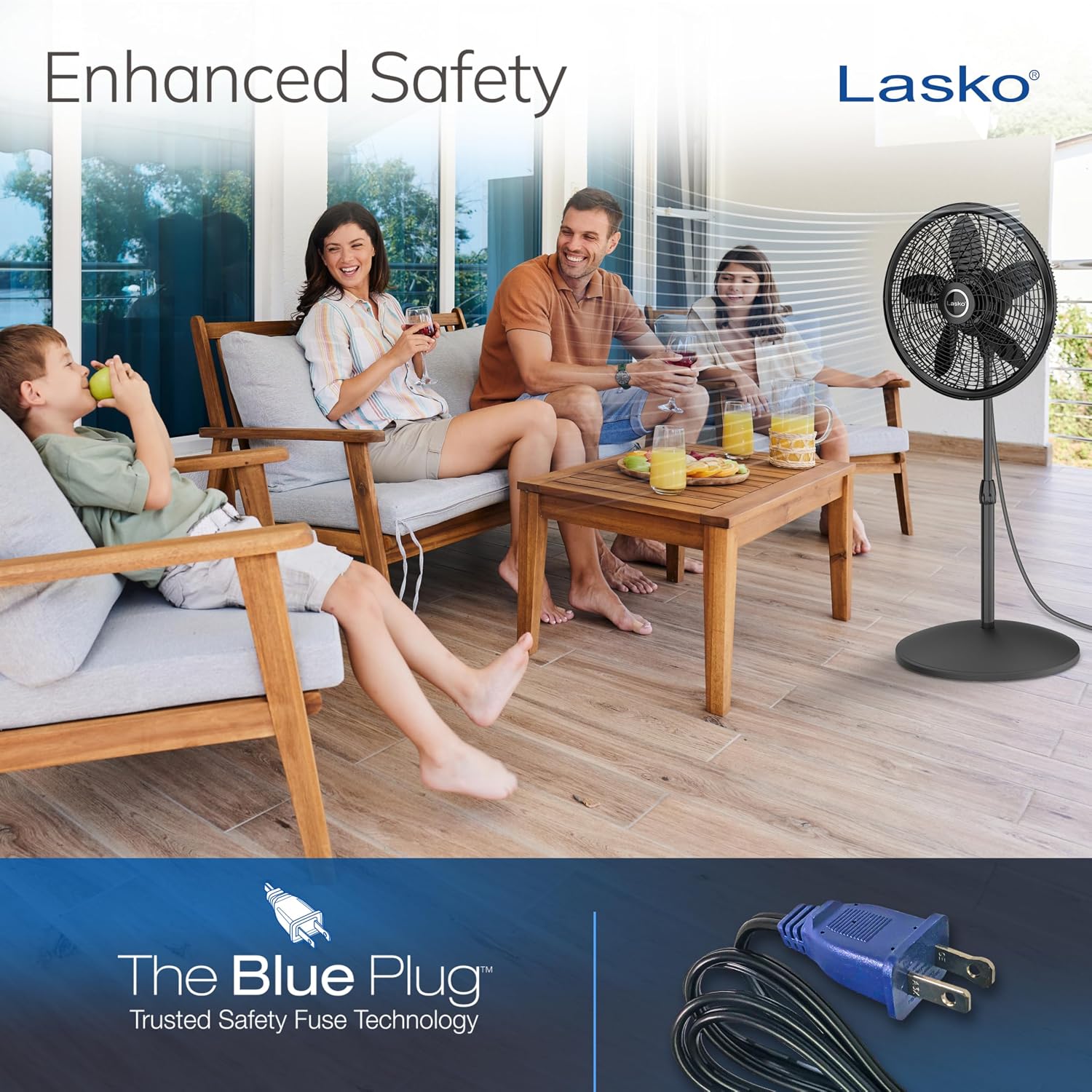 Lasko Pedestal Fan, Oscillating Fan For Bedroom With Adjustable Height And 3 Cooling Speeds, Portable, 18", Black, 1827