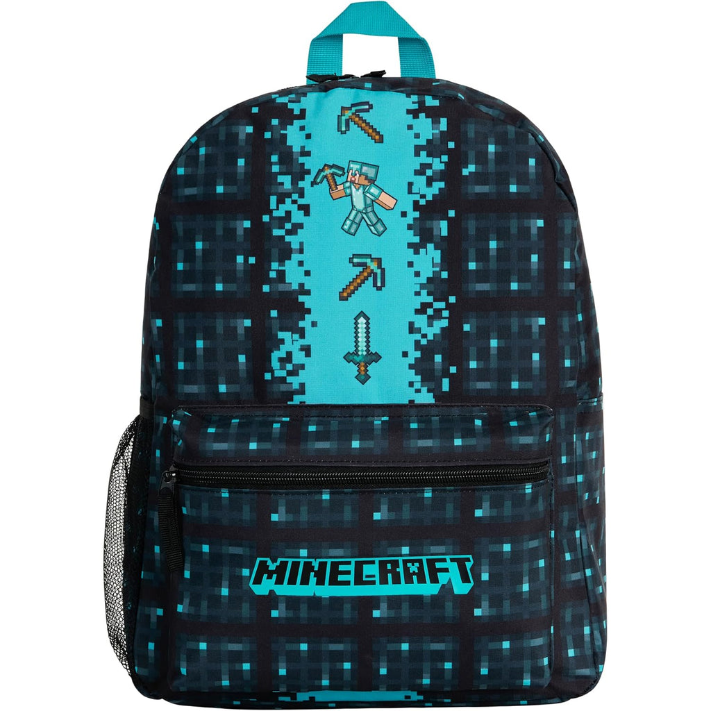 Minecraft Backpack For Boys Kids Teens Adjustable Straps Front Pocket Daypack Backpacks For Sports Gym School Gamer Gifts (Blue)