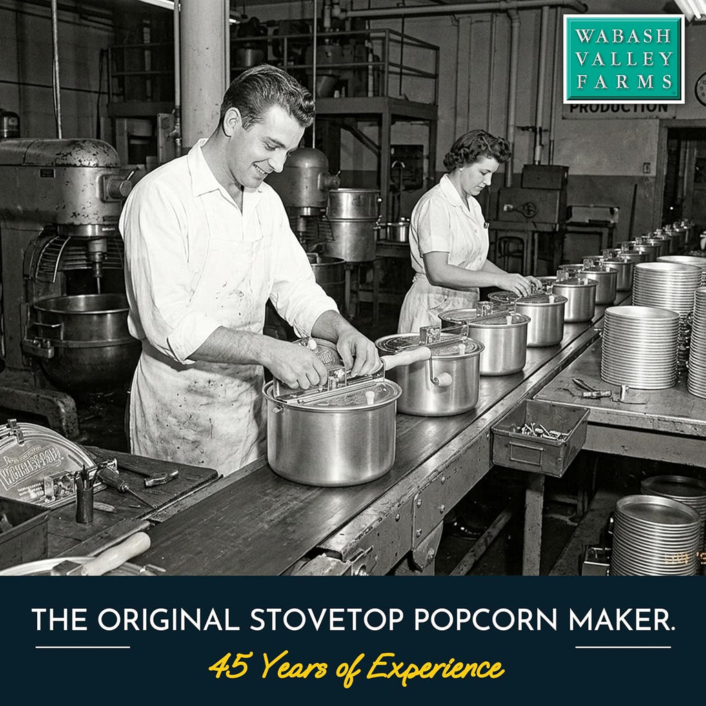 Original Whirley Pop Popcorn Machine – 3-Minute Stovetop Popcorn Maker For Home Movie Snacks & Game Night – Wabash Valley Farms – Aluminum Pot With Nylon Gears – (Silver)