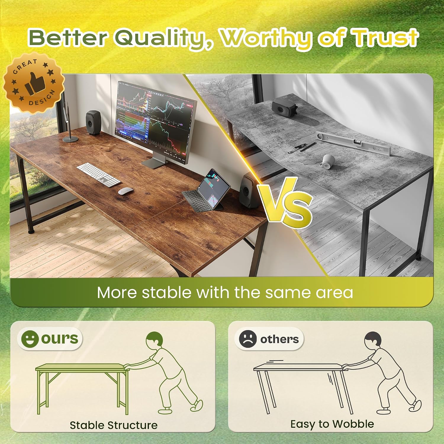 55 Inch Computer Desk, Home Office Desk With Spacious Desktop, Rustic Brown