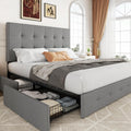 Allewie Upholstered Queen Size Platform Bed Frame With 4 Storage Drawers And Headboard, Square Stitched Button Tufted, Mattress Foundation With Wooden Slats Support, No Box Spring Needed, Light Grey