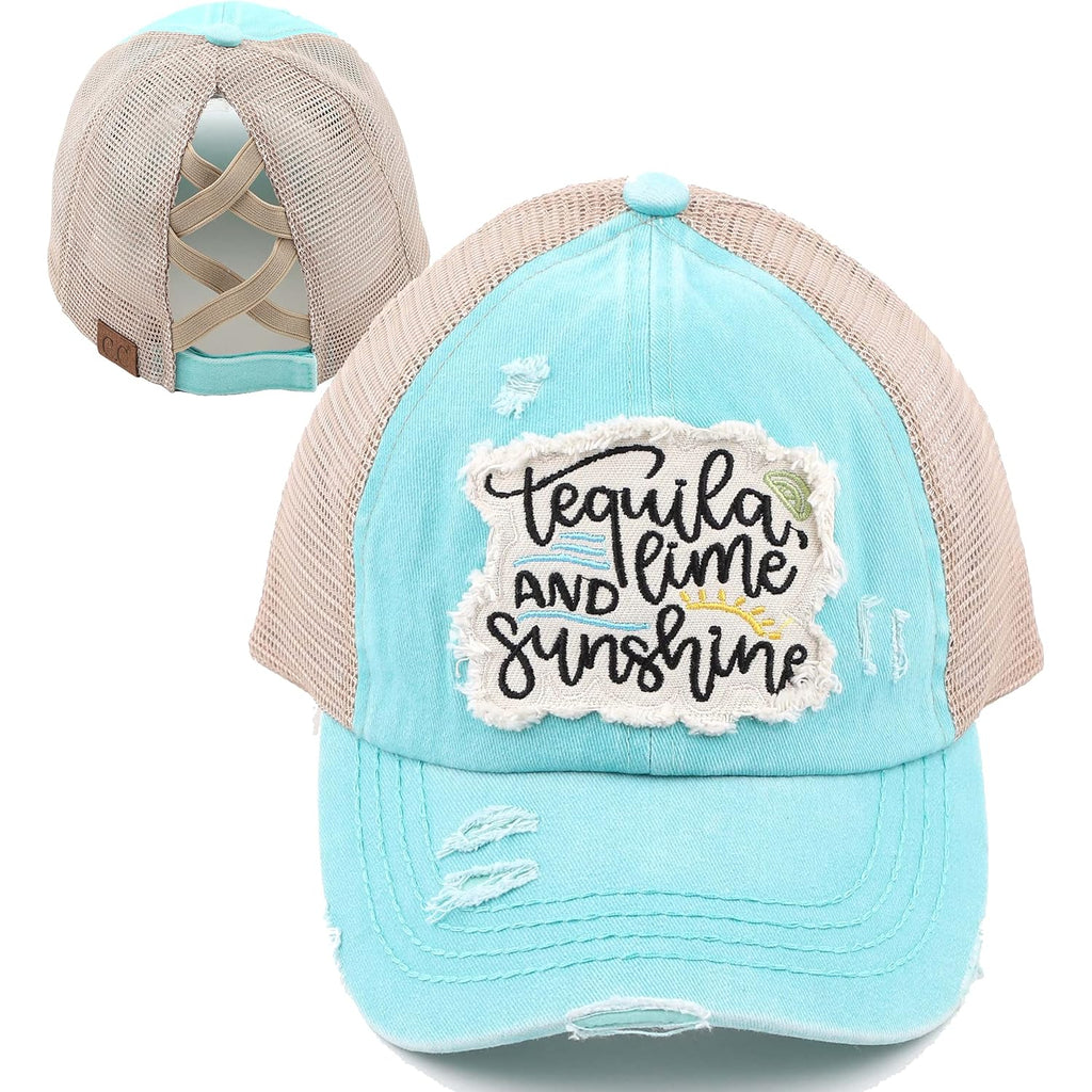 Funky Junque Ponytail Hats For Women - Funny Baseball Cap With Sayings, Criss Cross Back High Pony Adjustable Hat