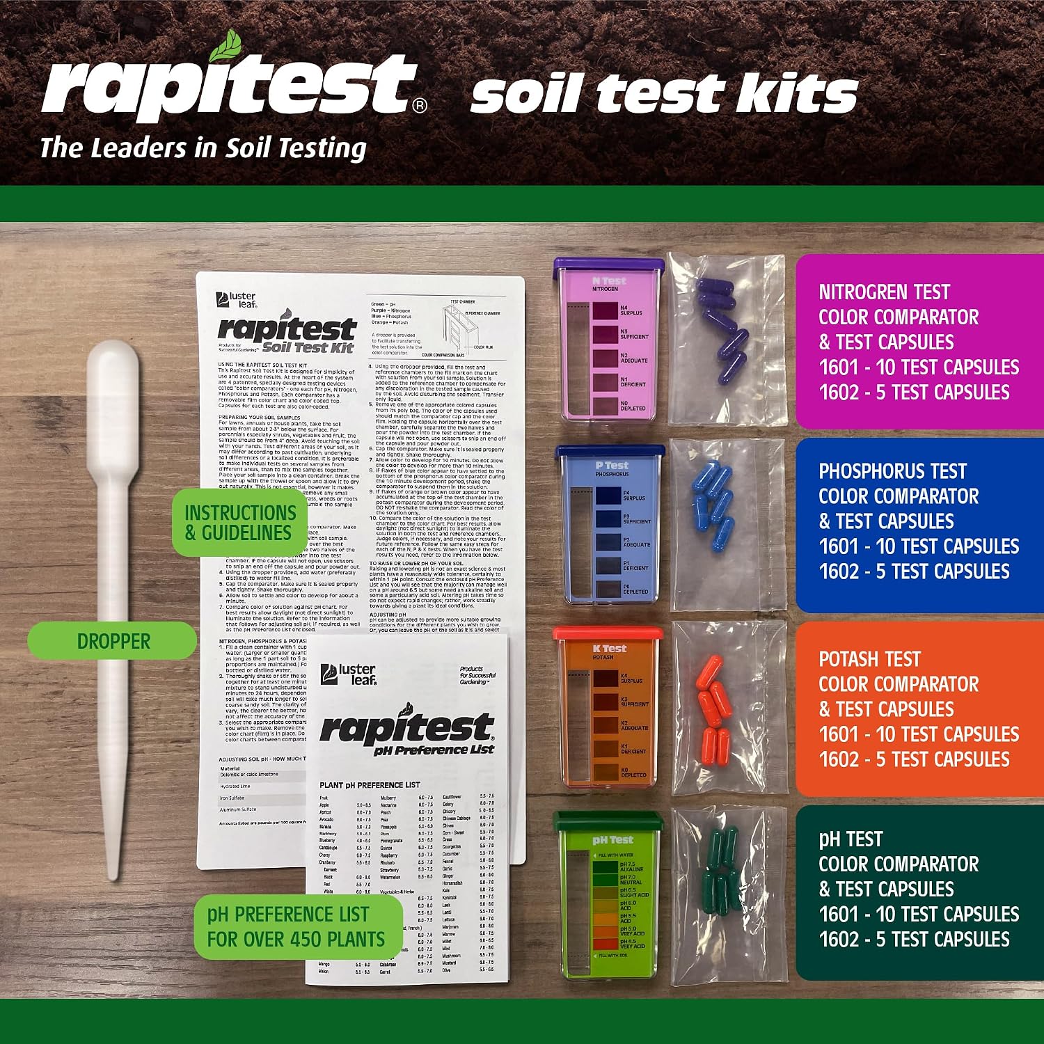 Rapitest Soil Test Kit For Gardens, Vegetables, Flowers And Lawns. Usa Designed And Assembled Soil Tester Completely, Quickly And Accurately Measures/Analyzes Soil Ph Acidity And Garden Nutrients.