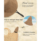 Senker Fashion Beach Straw Hats for Women, Handmade Floppy Bucket Sun Hat for Summer Vacation Wide Brim Packable Travel