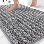 Yimobra Bathroom Rugs Non-Slip Washable – Extra Soft & Absorbent Chenille Bath Mat, Quick-Dry Plush Shaggy Floor & Vanity Bath Rugs For Tub & Shower, Modern Home Decor Accessories, 24 X 17, Grey