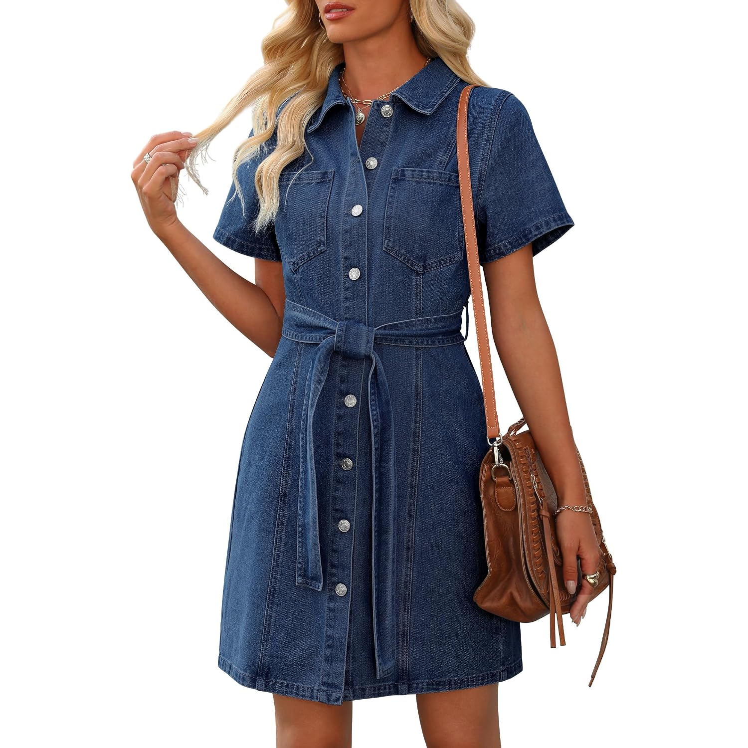 Women'S Denim Dress Short Sleeve Jean Dress Denim Shirt Dresses Western Cowgirl Country Outfits With Pocket 2026