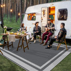 Happytrends Outdoor Rug Reversible Portable Plastic Straw Camping Rugs For Outside Rv,Large Waterproof Outdoor Area Rugs For Patio,Deck,Porch,Balcony(5'X 8',White&Gray)
