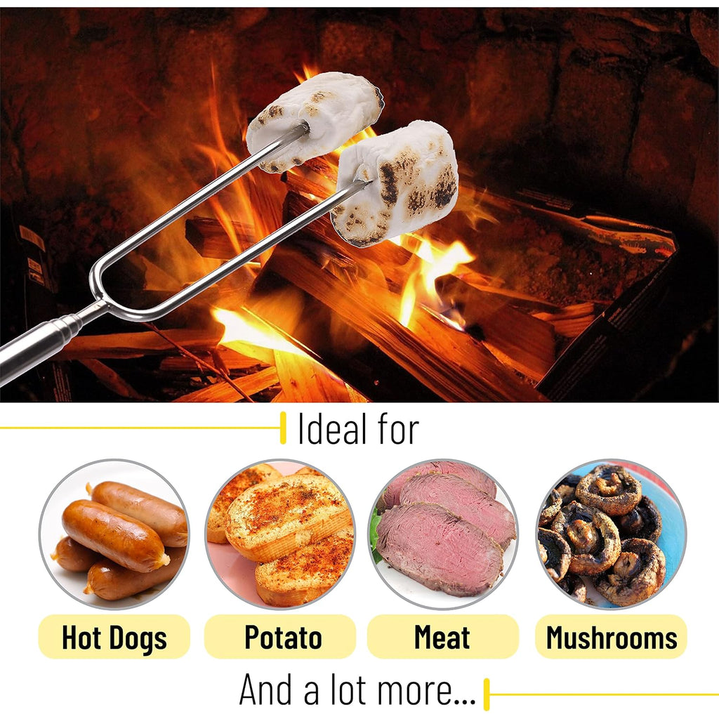 Unco- Marshmallow Roasting Sticks, 32”, 5 Pack, Dark Brown | Wooden Handle, Extendable Stainless Steel Smores Sticks For Fire Pit, Smores Skewers, Campfire Cooking Equipment