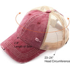 C.C Hatsandscarf Exclusives Washed Distressed Cotton Denim Ponytail Hat Adjustable Baseball Cap (BT-12) (BT-13) Burgundy